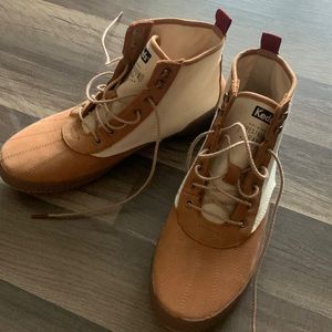 Keds rain boots canvas and brown